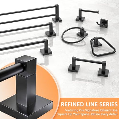 RUACQ Towel Ring, Hand Towel Holder for Bathroom Wall, Matte Black | Wall Mounted Hand Towel Bar, 304 Stainless Steel Towel Hanger, Square Base, Round Towel Holder Design, Modern, Heavy Duty - color: Black, size: 1