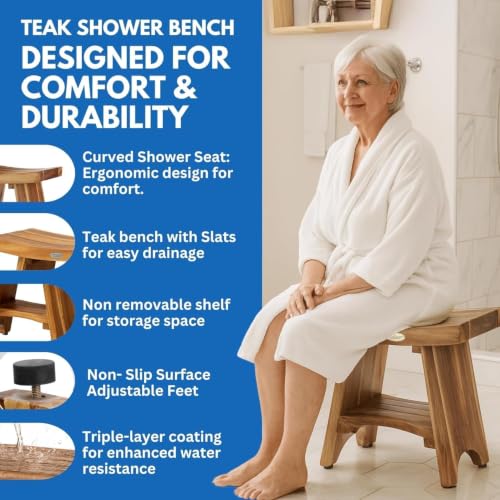 EcoDecors 18" Teak Shower Bench with 32 oz Teak Cleaner Spray - size: 18" Shelf + Cleaner
