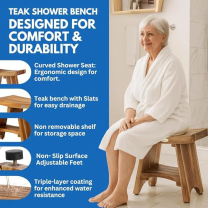 EcoDecors 18" Teak Shower Bench with 32 oz Teak Cleaner Spray - size: 18" Shelf + Cleaner