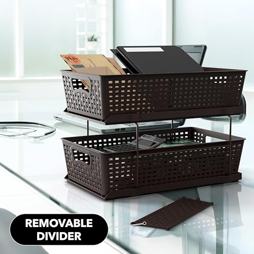 Simple Houseware 2 Tier Pull-Out Sliding Drawer Under Sink Storage, Brown | Great for Kitchen Bathroom Tray Shelf Organizer - color: Brown