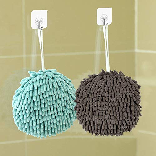 Chenille Hand Towels for Bathroom Soft Ball Quick Dry Hand Bath Hanging Hand Towel with Loop Absorbent Kitchen (2 Grey) (Blue+Grey) - color: Blue+grey