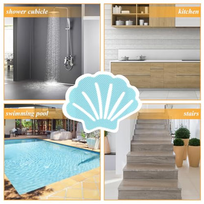12Pcs Blue Bathtub Stickers Non Slip Shell Shaped | Safety Shower Treads, Adhesive, For Bathroom Bathtub, Shower Floor - color: Blue