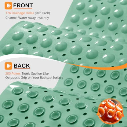 Yimobra Non Slip Bathtub Mat 40 x 16 Inch, Extra Long Shower Mat with Drain Holes, Machine Washable Baby Bath Mats, Strong Suction Cups for Bathroom Floor, Green - color: Green