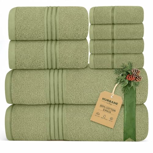 8 Piece Bath Towels for Bathroom - 100% Cotton, Soft Absorbent Bathroom Towels Set - 2 Extra Large Bath Towels, 2 Hand Towels & 4 Washcloths - Hotel Spa Thick Plush Towel, Sage Green - color: Sage Green (Pack of 8)