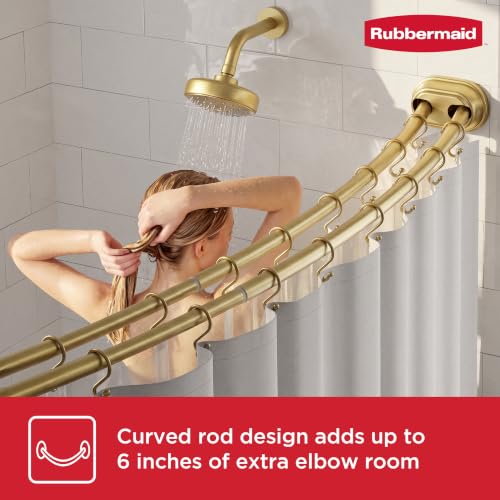 Rubbermaid Double Curved Shower Curtain Rod, No Drill, 50-72 Inches Adjustable Tension Shower Rod for Bathroom, Non-Slip, No Rust, Gold - color: Gold