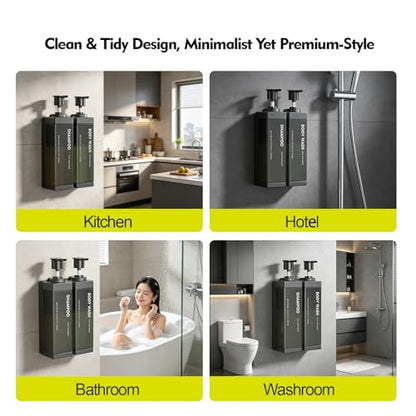 Wall Mounted Lockable Shampoo and Conditioner Dispenser | 17oz Large Pump Head No Drill Refillable ABS Plastic Bottle For Bathroom Shower Commercial Use Black 2 Pack - color: Black, size: 2