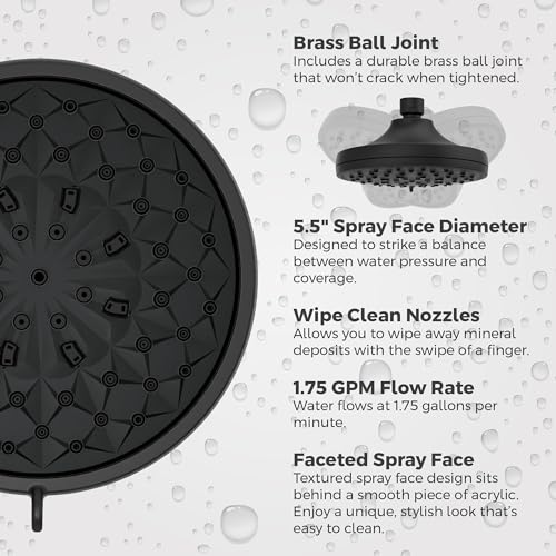Pfister HydroFuse Shower Head, Shower Arm Not Included, 6-Function, 1.75 GPM, Spot Defense Matte Black Finish, 015WS2HF01SDB - color: Spot Defense Matte Black, size: 1.75 GPM