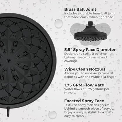 Pfister HydroFuse Shower Head, Shower Arm Not Included, 6-Function, 1.75 GPM, Spot Defense Matte Black Finish, 015WS2HF01SDB - color: Spot Defense Matte Black, size: 1.75 GPM