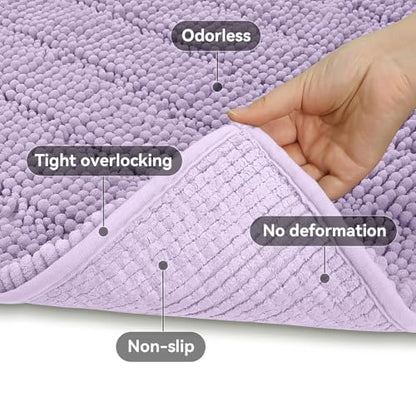 Bcoimo Small Bath Rug Mat,24x17 Extra Soft Chenille Lavender Bathroom Mats | Non Slip with Rubber Backing Bathroom Rugs;High Absorbent And Quick Dry Microfiber mat; Machine Washable;Extra Soft Bath Rug - color: Lavender, size: 24"×17"