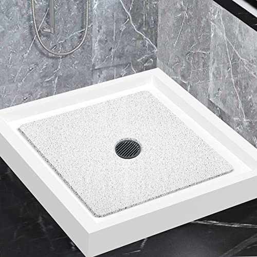 Shower Mat Non Slip,Soft Bath Mat with Drain,Quick Drying PVC Loofah Bathtub Mat for Bathroom,Without Suction Cups,24 x 24 Inch (White) - color: White