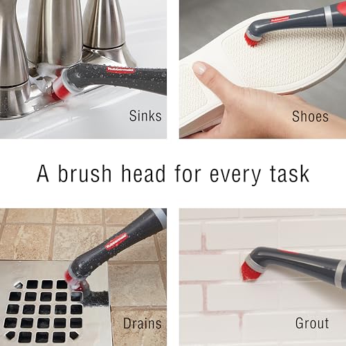 Rubbermaid Reveal Power Scrubber with Multi-Purpose & Grout Head, Cordless Electric Battery Powered Scrub Brush, Water Resistant, for Home/Kitchen/Bathroom/Grout/Tile/Shower/Tub - style: 3 Piece Kit