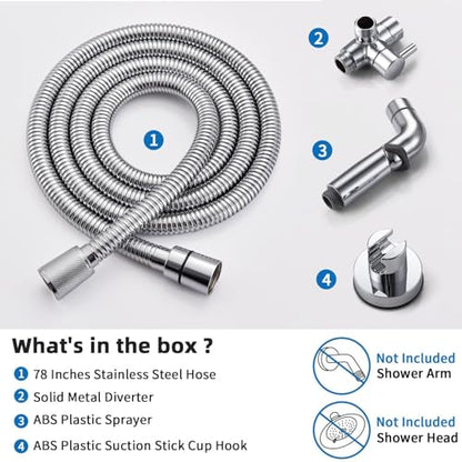 G-Promise Dog Shower Attachment with Flow Control | High Pressure, with Flow Control Lever, Extra Long Hose, Easy to Install, No-Drill Hook Mount - color: Chrome, size: 78 Inch Hose