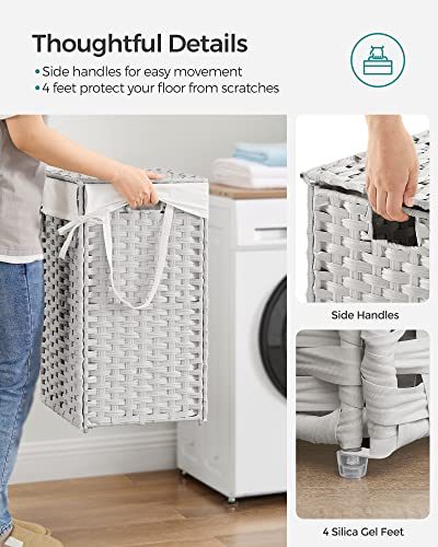 SONGMICS Laundry Hamper with Lid, 17.2 Gallon (65 L) Synthetic Rattan Clothes Laundry Basket with Lid and Handles, Foldable, Removable Liner, Cloud White ULCB165W01 - color: Cloud White, size: 65 L