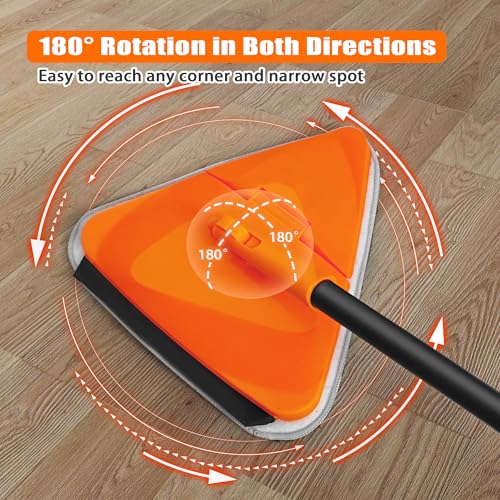 JEHONN Wall Mop with Long Handle 80 inches, Upgraded 180° Collapsible Baseboard Cleaner Tool with Squeegee, Ceiling Duster with 3 Microfiber and 3 Chenille Pads for Cleaning Window, Cabinet (Orange) - color: Orange