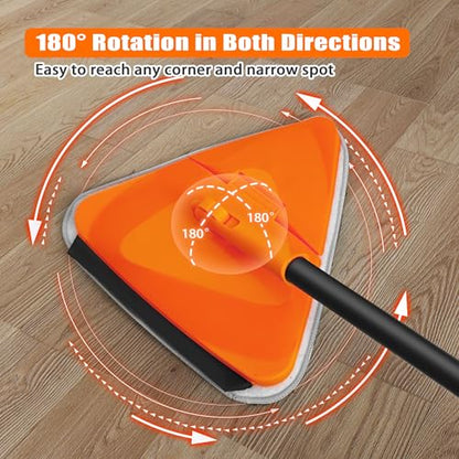 JEHONN Wall Mop with Long Handle 80 inches, Upgraded 180° Collapsible Baseboard Cleaner Tool with Squeegee, Ceiling Duster with 3 Microfiber and 3 Chenille Pads for Cleaning Window, Cabinet (Orange) - color: Orange