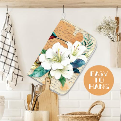 1pc Hummingbird Dish Drying Mat 23.6x17.7 Inch/60x45cm Lily Dishes Drainer Mat Microfiber Polyester Cotton Absorbent Draining Pad Heat Resistant Coffee Bar Counter Mat Foldable Hanging Loop - style: Hummingbird flower