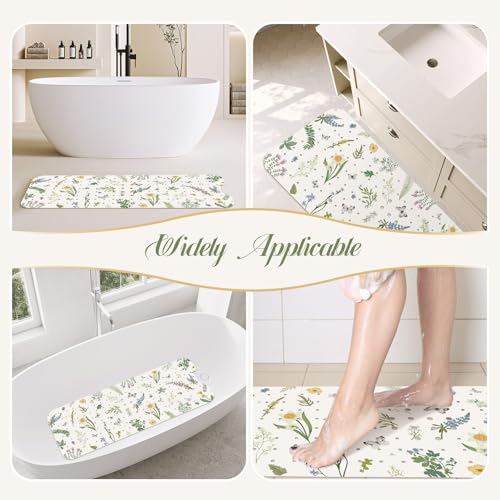 SHUCHING Bath Mat for Tub Non Slip-40x16 Inch, Flower and Leaf | Bathtub Mat for Women Mold Free, Long Shower Mat for Inside Shower with Suction Cup, Machine Washable - color: Green Leaf
