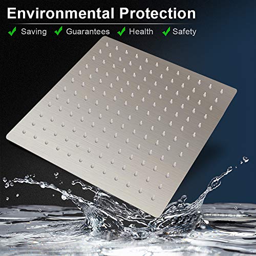 12 Inch High Pressure Showerhead with 11 Inch Arm Nickel | Large Stainless Steel High Pressure Shower Head,Ultra Thin Rainfall Bath Shower with Easy to Clean and Install - color: Brushed Nickel