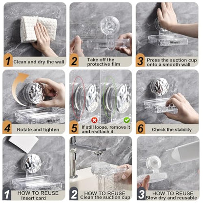 Soap Dish Holder Suction Cup, Wall Mounted Self Draining Soap Case & Sponge Rack, No Drilling Suction Bar Soap Holder for Bathroom, Kitchen Sink - style: Soap size, 1 piece