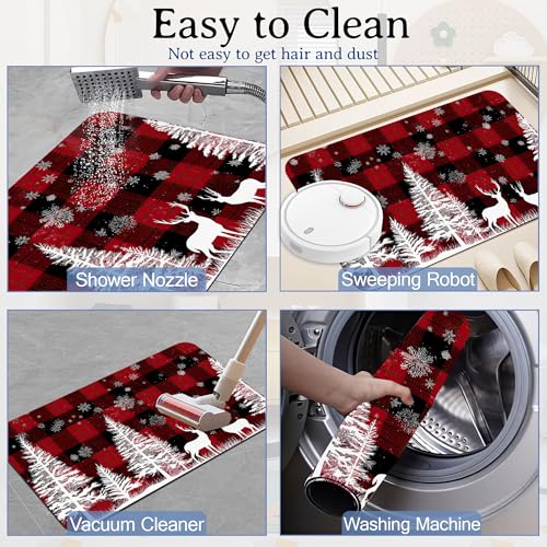 Elightvap Christmas Deer Plaid Bathroom Rugs Mat Non Slip Absorbent Quick Dry Rug Bath Mats for Bathroom Floor Bathtub,17 * 29.5 Inches - color: Christmas Deer Plaid