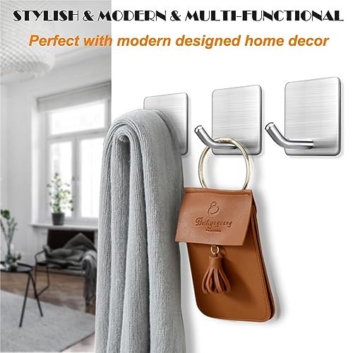 Heavy Duty Adhesive Towel Hooks Stick on Towel Hanger Wall Holder Waterproof Stainless Steel Sticky Hooks for Hanging Bathroom Kitchen Home-4 Packs - color: 1-Silver