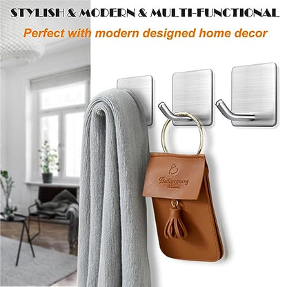 Heavy Duty Adhesive Towel Hooks Stick on Towel Hanger Wall Holder Waterproof Stainless Steel Sticky Hooks for Hanging Bathroom Kitchen Home-4 Packs - color: 1-Silver