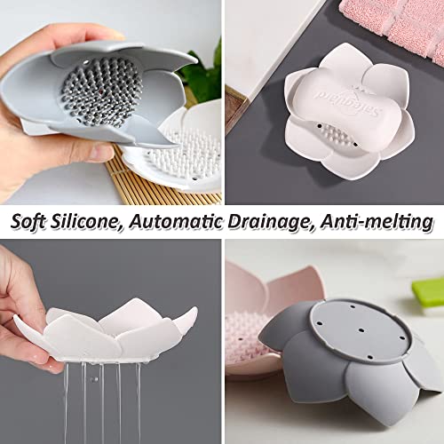 2 Pack Silicone Soap Tray Dishes Soap Holder Saver Draining Bathroom Shower Sink Bathtub - color: 2 Pack, White + Grey