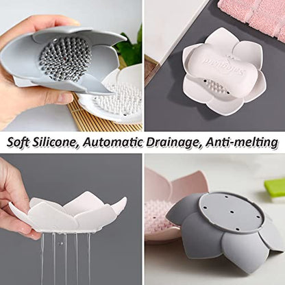 2 Pack Silicone Soap Tray Dishes Soap Holder Saver Draining Bathroom Shower Sink Bathtub - color: 2 Pack, White + Grey