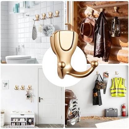 Coat Hooks Wall Mount: Flip Lid Conceals Screws & Double Hooks, Heavy Duty Wall Hooks, Damage-Resistant Clothing Design, Towel Hooks for Bathroom Living Room to Hang Coats Hats Keys (4, Gold) - color: Gold