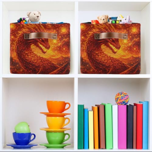 Flame Dragon Print Storage Baskets 1 Pack | Collapsible Open Home Storage Bin with Handle for Home Bedroom Cloth