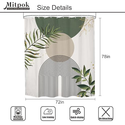 Sage Green Boho Abstract Gold Leav Leaves Bathroom Shower Curtain Set | 72"W x 78"L. waterproof HD print, quick-dry fabric and free hooks for easy setup. - color: A-01green, size: 72"W x 78"L (Pack of 1)