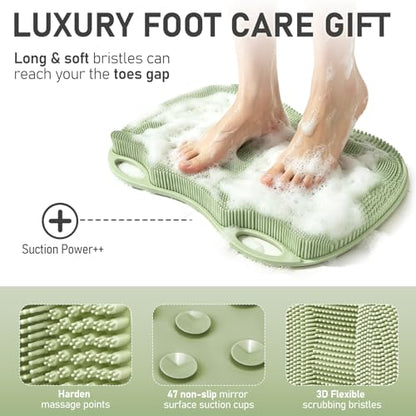 Silicone Foot Scrubber Mat XL in Shower with Non-Slip Suction Cups | Feet Toes Brush Clean Exfoliate Massage without Bending, Use in Bathtub Floor for Men Women Senior 17.4*13.4" Sage Green - color: 17*13.39" Sage Green