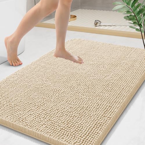 Arotive Bathroom Rugs 44x24, Extra Soft Absorbent Shaggy Chenille Bath Rugs, Machine Washable Rubber Backing Bath Mats for Bathroom Floor Tub and Shower, Home Decor Accessories, Beige - color: Beige, size: 44" X 24"