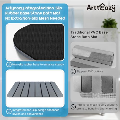ArtyCozy Large Foldable Stone Bath Mat Non-Slip Rubber Base, 28"×17", Grey | Super Absorbent Quick Drying Diatomaceous Earth Mat for Bathroom, Easy to Store, Easy to Clean