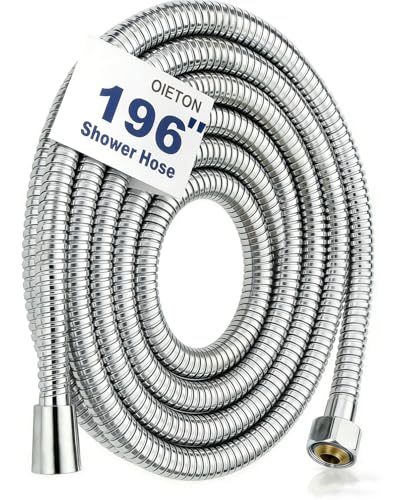 Extra Long 196 Inch Shower Hose, Flexible Stainless Steel Handheld Shower Hose, with Brass Insert and Nut - size: 196 inches