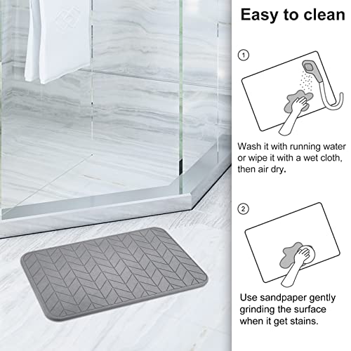 JUERLEN 2 Pack Diatomaceous Earth Shower Mat, Stone Bath Mat, Nonslip Super Absorbent Fast-Drying Hard Bath Mat for Bathroom Shower Floor, 24 x 16 inch, Grey Arrow Design - color: Dark Grey