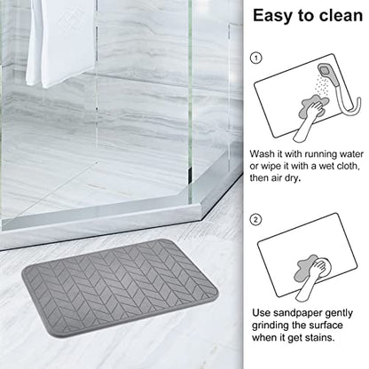 JUERLEN 2 Pack Diatomaceous Earth Shower Mat, Stone Bath Mat, Nonslip Super Absorbent Fast-Drying Hard Bath Mat for Bathroom Shower Floor, 24 x 16 inch, Grey Arrow Design - color: Dark Grey