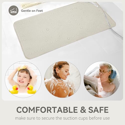 Bathtub Mat Non Slip, Soft Foam Bath Mat for Tub, Bathtub Mat with Drain Holes, Suction Cups Shower Mat (Ivory, 36''X17'') - color: Ivory
