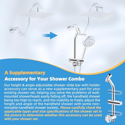 Hibbent All Metal 4 Way Shower Diverter with Showerhead Holder, Chrome | Easy Reach Diverter Valve with Pause Mode, 13.5" Stainless Steel Slide Bar, 4-Setting Replacement for Handheld & Fixed Shower - color: Chrome