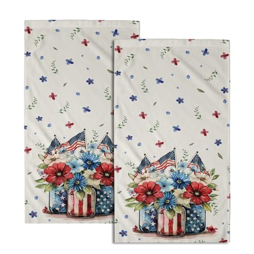 Giwawa American Patriotic Floral Hand Towels for Bathroom Red Flower Vase Decorative Kitchen Towel Memorial Day Soft Fingertip Dish Guest Towels - color: American Flower Vase
