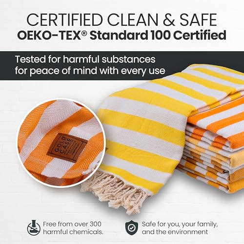 Gold CASE Turkish Beach Towel Set of 5 – 100% Cotton Beach Towels Oversized 70x38'' – MYRA Quick Dry Swim Towel – Lightweight Turkish Towels Set in Yellow - color: Tones of Yellow, size: Beach-Bath Towel Set of 5