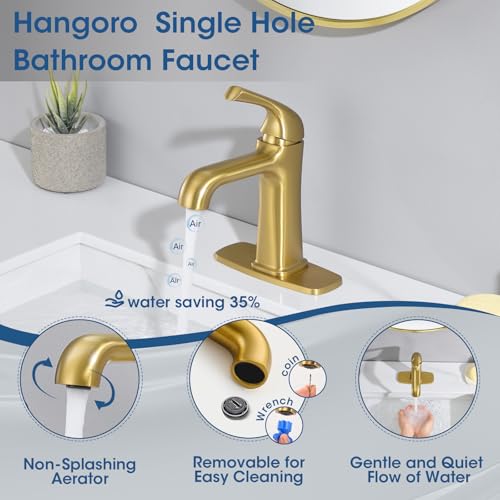 Single Hole Bathroom Faucet,‎Bathroom Sink Faucet,Brushed Gold Bathroom Faucet 1 Hole,with Pop Up Drain and cUPC Supply Lines for Vanity,Lavatory RV Farmhouse (HG-8901-BG) - color: A-Brushed Gold