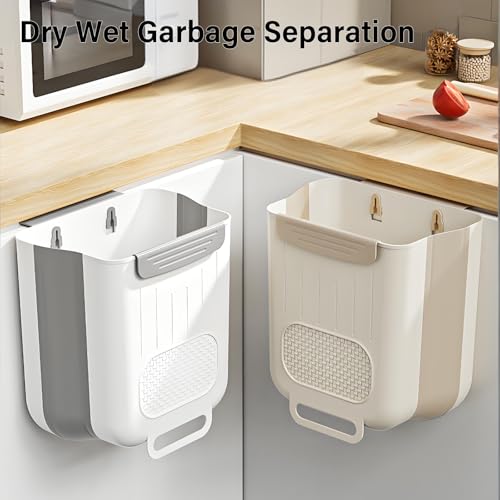 KEAIDUO 2.6 Gallon Collapsible Garbage Can for Kitchen Cabinet - Space-Saving Foldable Trash Bin, Wall-Mounted & Under Sink Storage Bin