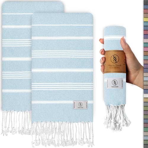 Ossano Decorative Turkish Hand Towels - Thin & Soft - Set of 2 (30" x 18") - for Kitchen & Bathroom - Multifunctional as - Guest Bathroom Hand Towel, Tea Towels, Face Cloths, Dishcloths - Aqua Blue - color: Aqua Blue