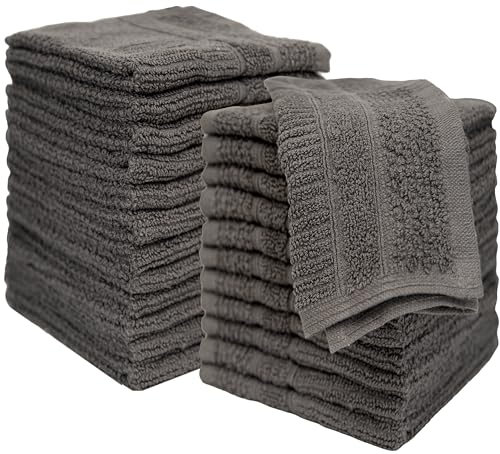 PH Pleasant Home Ribbed Wash Cloths Set - 12 Pack (12” x 12”) – 509 GSM - 100% Ring Spun Cotton Wash Cloth - Super Soft and Highly Absorbent Face Towels (Dark Grey) - color: Dark Grey, style: Ribbed