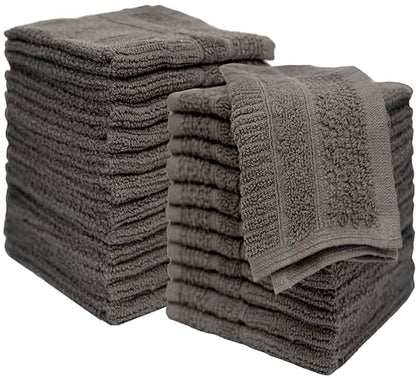 PH Pleasant Home Ribbed Wash Cloths Set - 12 Pack (12” x 12”) – 509 GSM - 100% Ring Spun Cotton Wash Cloth - Super Soft and Highly Absorbent Face Towels (Dark Grey) - color: Dark Grey, style: Ribbed