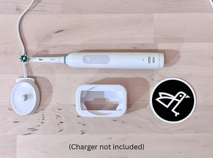 Burd - Electric Oral-B Tooth Brush Wall/Outlet Holder/Mount/Cord Organizer (Charger not Included), White