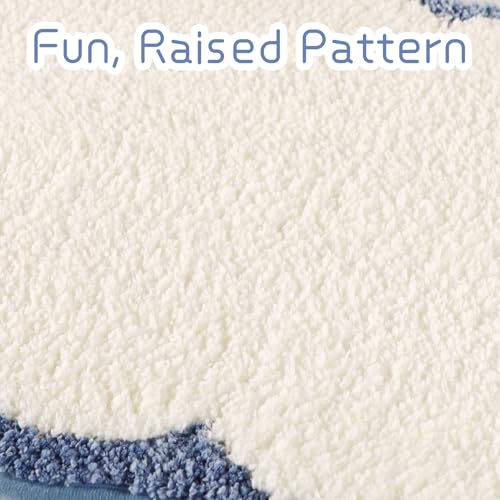 Light Blue Scalloped Bathroom Rugs Large Bath Mat | Coastal Non Slip Washable Quick Dry Absorbent Boho Microfiber Large Bathmat,20*32 Inch - color: Blue&white, size: 20*32"