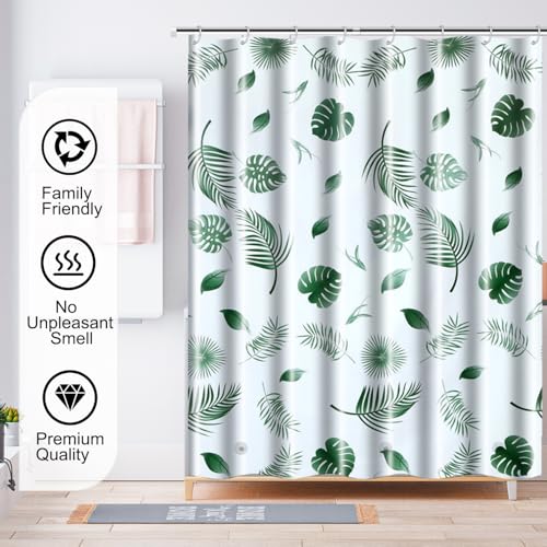 TIKABC Shower Curtain Liner, 4G PEVA Shower Liner, Plastic Waterproof Shower Curtains, with Grommet Holes and 3 Magnetic Weights(Green Leaf) - color: Green Leaf
