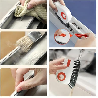 Window Track Cleaning Brush, 2-in-1 Grout Cleaning Tool with Handle & Stiff Bristles, Ideal for Sliding Door Tracks, Window Sills and Narrow Gaps